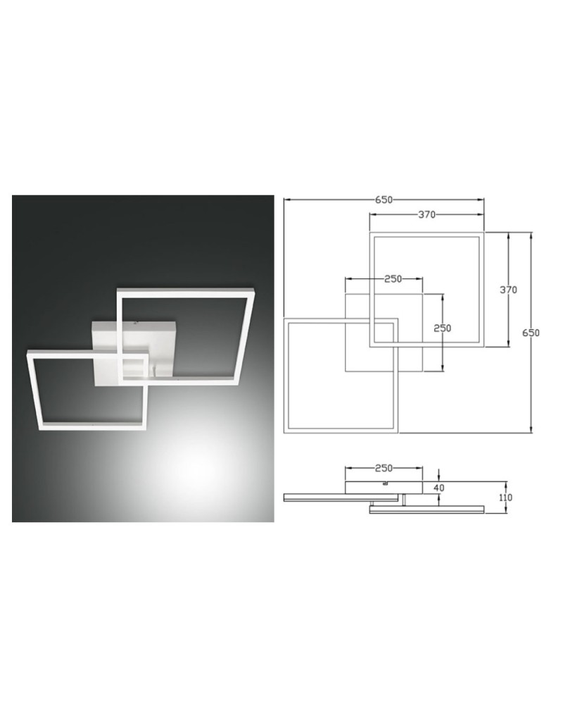 Plafoniera LED Bard quadrata 65 cm bianco, 52 W dimmerabile, luce naturale | Fabas Luce -FABAS LUCE
