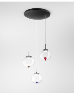 Lampada a sospensione LED Ariel 3 pendenti in vetro decò e nero Ø 35, 21 W | Fabas Luce -FABAS LUCE