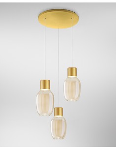 Lampada a sospensione LED Lapo 3 pendenti vetro cognac e oro opaco, 36 W | Fabas Luce -FABAS LUCE