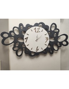 Orologio da parete 60x30 cm in legno pantografato antracite e bianco, cromo | Brindicci -BRINDICCI