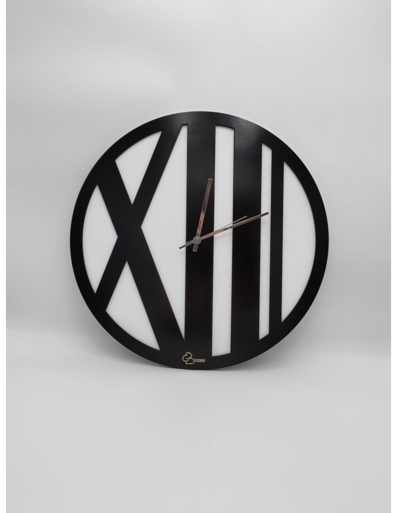 Orologio da parete Ø 40 cm in legno pantografato nero e bianco, lancette cromo | Brindicci -BRINDICCI