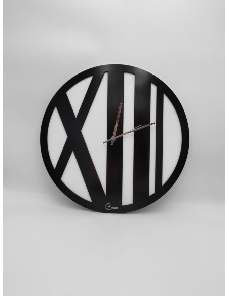 Orologio da parete Ø 40 cm in legno pantografato nero e bianco, lancette cromo | Brindicci -BRINDICCI
