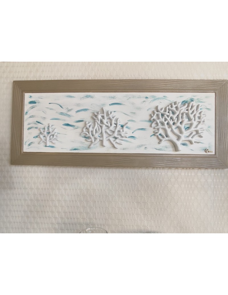 Quadro coralli in ceramica con cornice in legno tortora, 100x40 cm | Brindicci -BRINDICCI