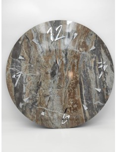 Orologio da parete Ø 50 cm in legno effetto marmo resinato, numeri in plexiglass argento | Brindicci -BRINDICCI