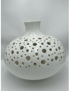 Lampada vaso Bollicine in ceramica bianco lucido traforata Ø 50, E27 | Calcaterra Ceramica -CALCATERRA CERAMICA