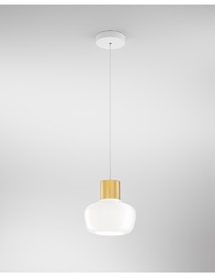 Lampada a sospensione LED Kino Ø 22 oro satinato e vetro bianco, dimmerabile | Fabas Luce -FABAS LUCE