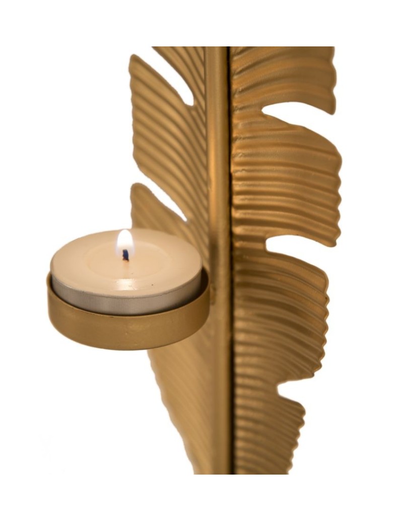 Scultura Foglia portacandela in metallo oro opaco e legno, H 34 cm | Mauro Ferretti -MAURO FERRETTI