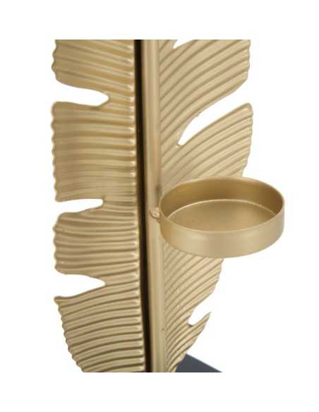 Scultura Foglia portacandela in metallo oro opaco e legno, H 34 cm | Mauro Ferretti -MAURO FERRETTI