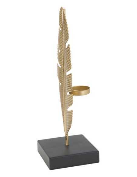 Scultura Foglia portacandela in metallo oro opaco e legno, H 34 cm | Mauro Ferretti -MAURO FERRETTI