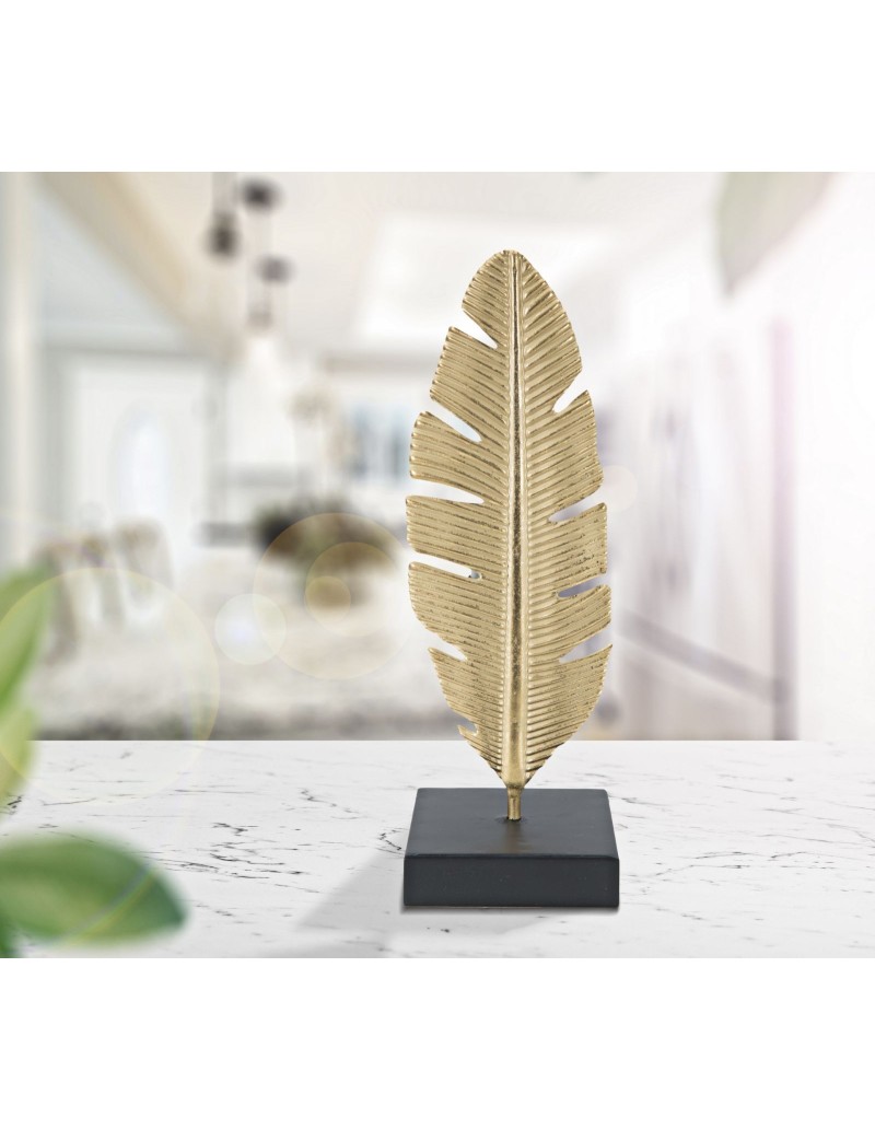 Scultura foglia glamour in metallo oro opaco con portacandela, H 30 cm | Mauro Ferretti -MAURO FERRETTI