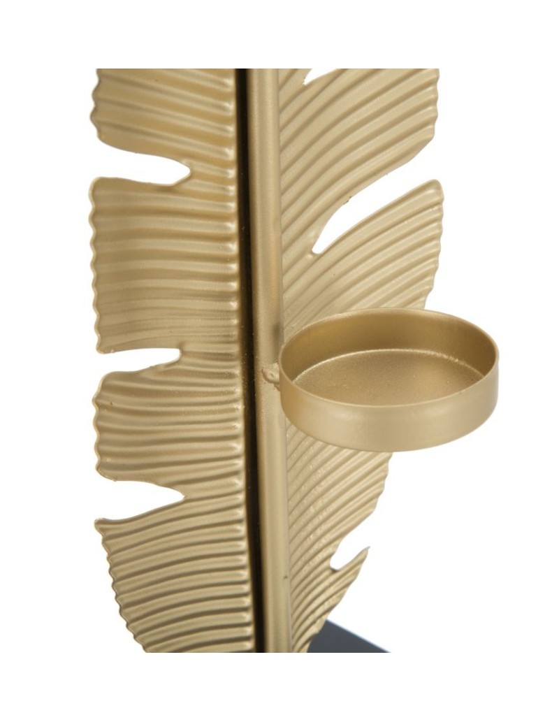 Scultura foglia glamour in metallo oro opaco con portacandela, H 30 cm | Mauro Ferretti -MAURO FERRETTI