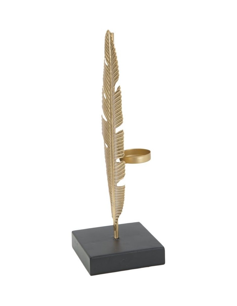 Scultura foglia glamour in metallo oro opaco con portacandela, H 30 cm | Mauro Ferretti -MAURO FERRETTI