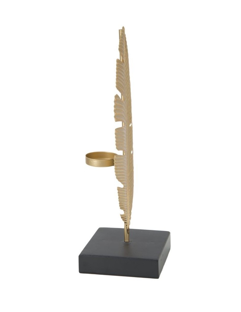 Scultura foglia glamour in metallo oro opaco con portacandela, H 30 cm | Mauro Ferretti -MAURO FERRETTI