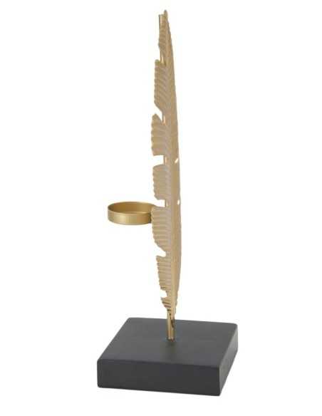 Scultura foglia glamour in metallo oro opaco con portacandela, H 30 cm | Mauro Ferretti -MAURO FERRETTI