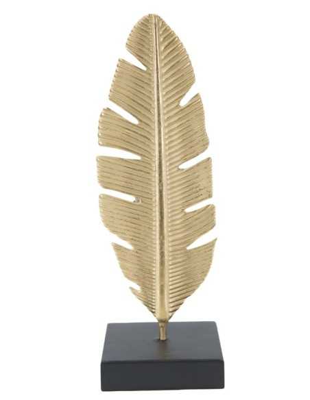 Scultura foglia glamour in metallo oro opaco con portacandela, H 30 cm | Mauro Ferretti -MAURO FERRETTI