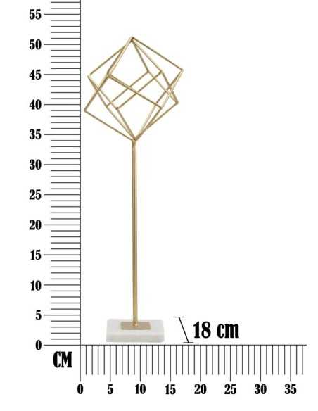 Scultura Cube in metallo oro opaco con base in marmo grezzo, H 52,5 cm | Mauro Ferretti -MAURO FERRETTI