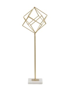 Scultura Cube in metallo oro opaco con base in marmo grezzo, H 52,5 cm | Mauro Ferretti -MAURO FERRETTI