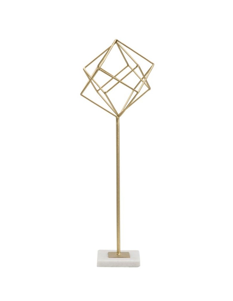 Scultura Cube in metallo oro opaco con base in marmo grezzo, H 52,5 cm | Mauro Ferretti -MAURO FERRETTI