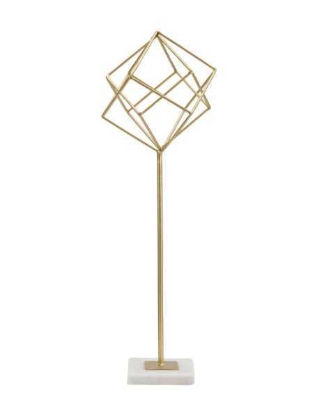 Scultura Cube in metallo oro opaco con base in marmo grezzo, H 52,5 cm | Mauro Ferretti -MAURO FERRETTI