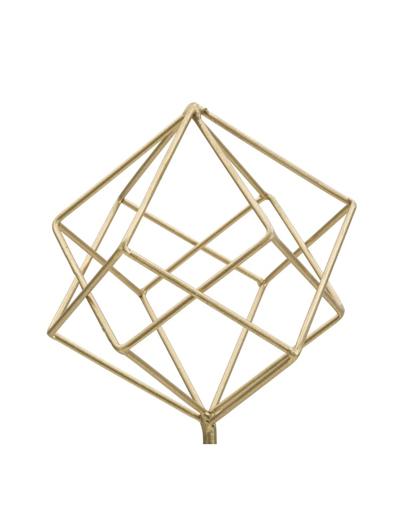 Scultura Cube in metallo oro opaco con base in marmo grezzo, H 41,5 cm | Mauro Ferretti -MAURO FERRETTI