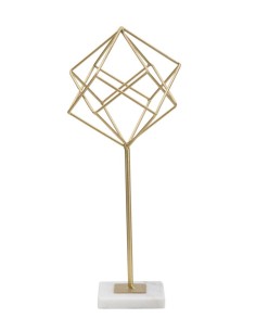 Scultura Cube in metallo oro opaco con base in marmo grezzo, H 41,5 cm | Mauro Ferretti -MAURO FERRETTI