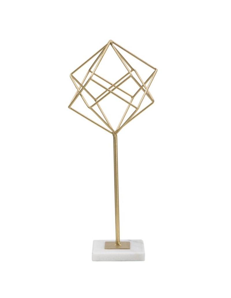 Scultura Cube in metallo oro opaco con base in marmo grezzo, H 41,5 cm | Mauro Ferretti -MAURO FERRETTI