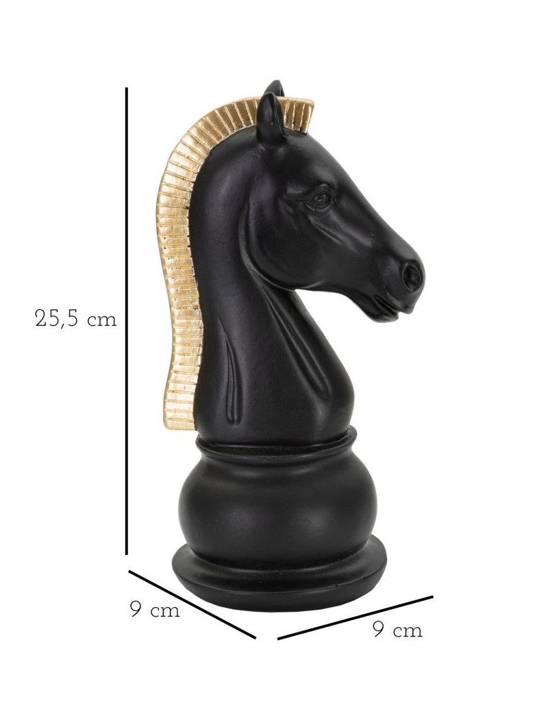 Scultura Cavallo degli scacchi in resina nera e oro, H 19 cm | Mauro Ferretti -MAURO FERRETTI