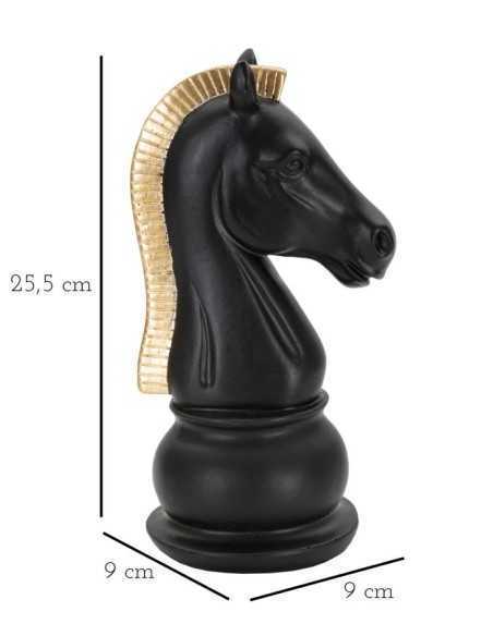 Scultura Cavallo degli scacchi in resina nera e oro, H 19 cm | Mauro Ferretti -MAURO FERRETTI