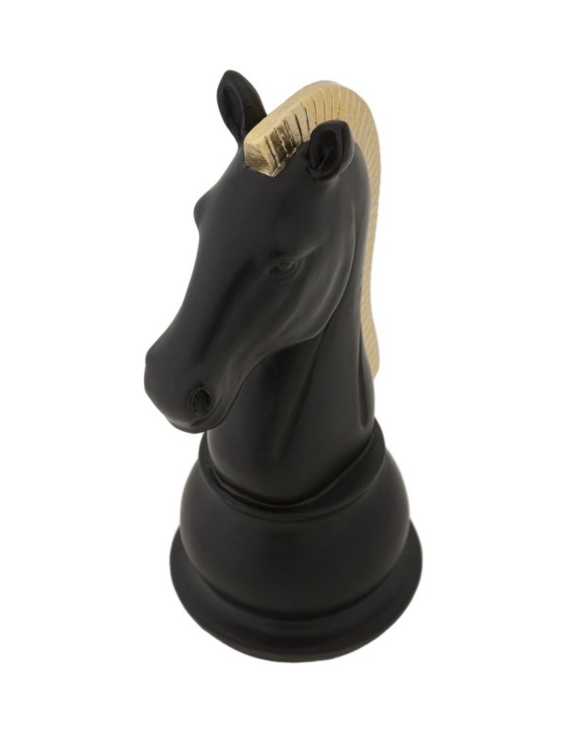 Scultura Cavallo degli scacchi in resina nera e oro, H 19 cm | Mauro Ferretti -MAURO FERRETTI