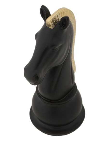 Scultura Cavallo degli scacchi in resina nera e oro, H 19 cm | Mauro Ferretti -MAURO FERRETTI