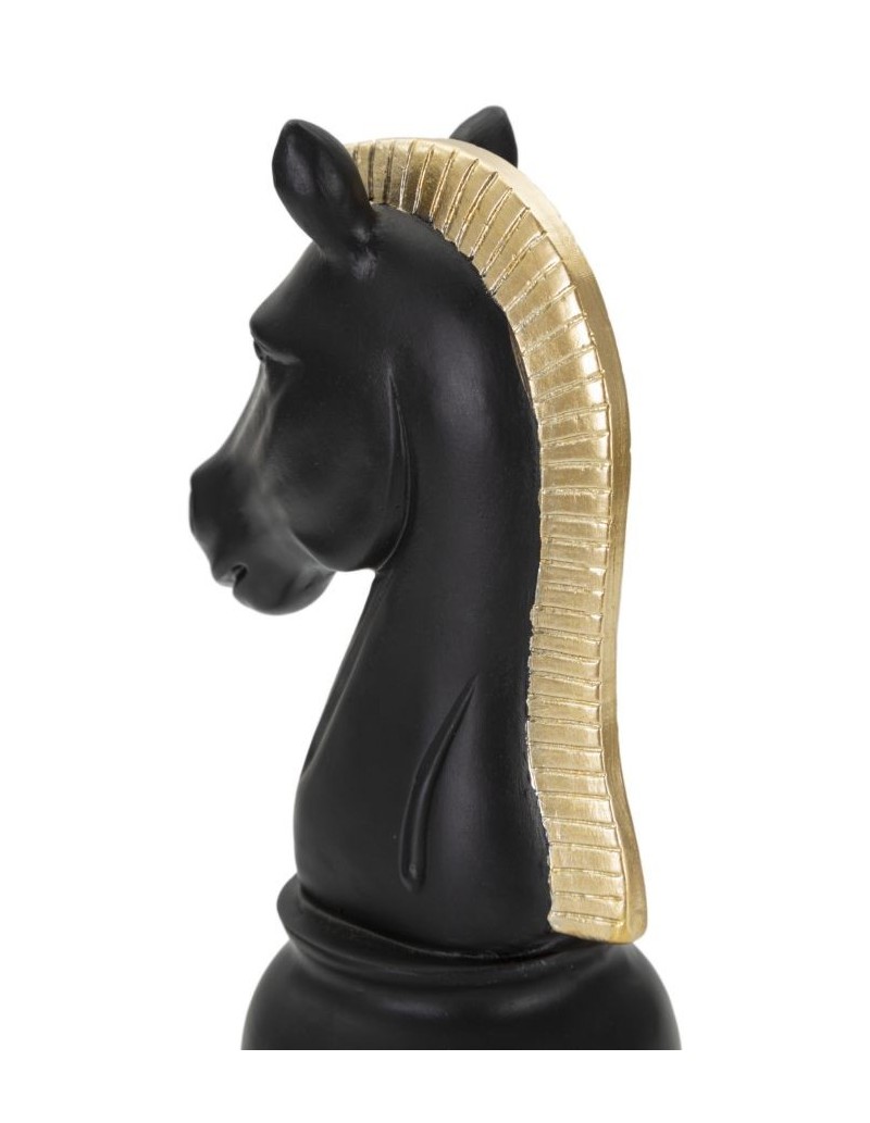 Scultura Cavallo degli scacchi in resina nera e oro, H 19 cm | Mauro Ferretti -MAURO FERRETTI