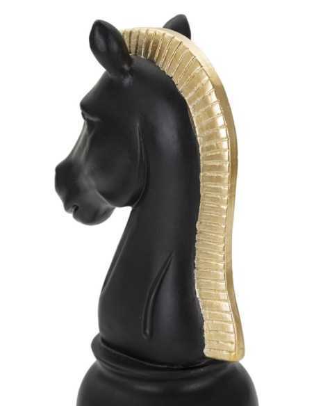 Scultura Cavallo degli scacchi in resina nera e oro, H 19 cm | Mauro Ferretti -MAURO FERRETTI