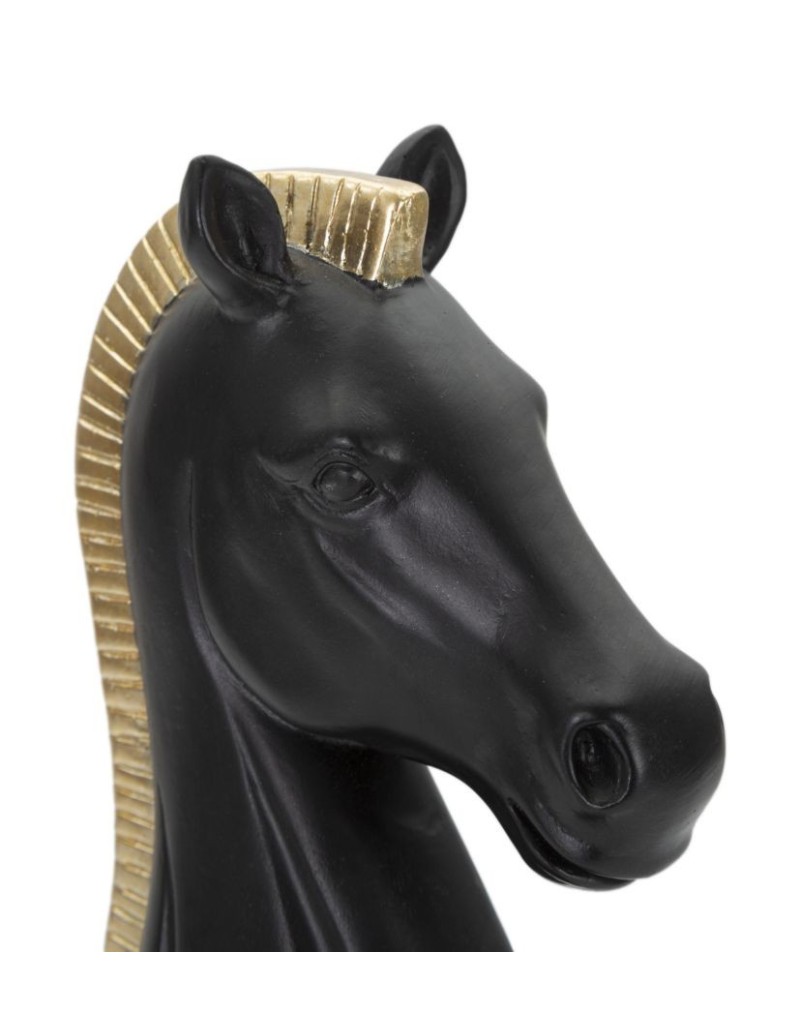 Scultura Cavallo degli scacchi in resina nera e oro, H 19 cm | Mauro Ferretti -MAURO FERRETTI