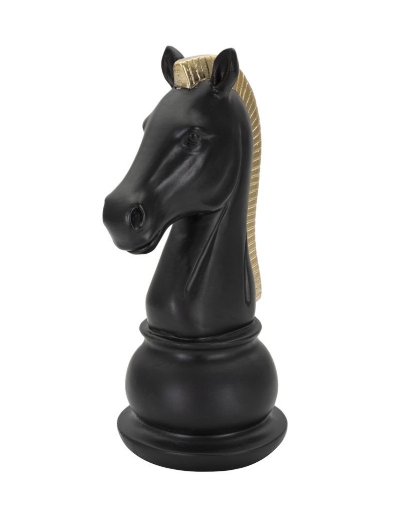 Scultura Cavallo degli scacchi in resina nera e oro, H 19 cm | Mauro Ferretti -MAURO FERRETTI