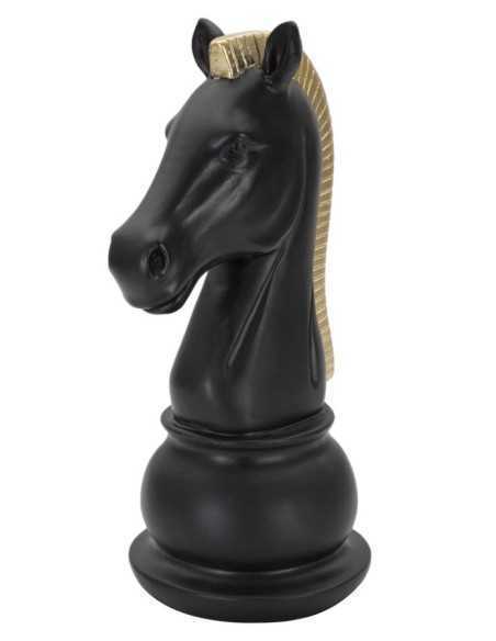 Scultura Cavallo degli scacchi in resina nera e oro, H 19 cm | Mauro Ferretti -MAURO FERRETTI