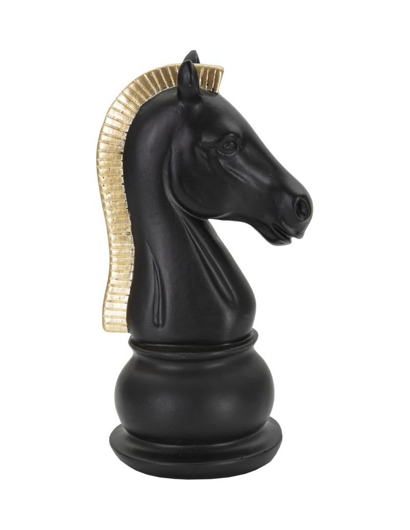 Scultura Cavallo degli scacchi in resina nera e oro, H 19 cm | Mauro Ferretti -MAURO FERRETTI