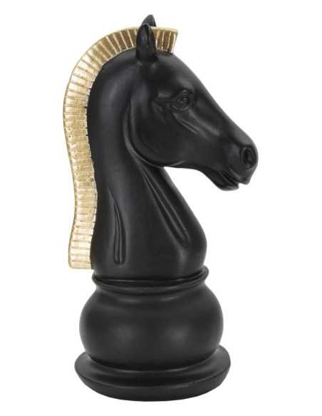 Scultura Cavallo degli scacchi in resina nera e oro, H 19 cm | Mauro Ferretti -MAURO FERRETTI