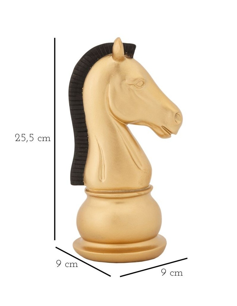 Scultura Cavallo degli scacchi in resina nero e oro, H 19 cm | Mauro Ferretti -MAURO FERRETTI