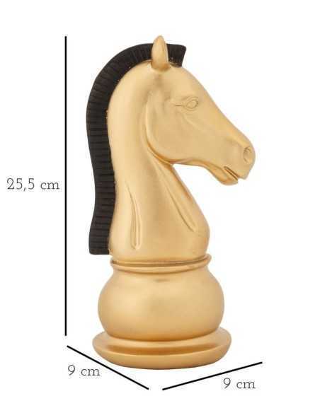 Scultura Cavallo degli scacchi in resina nero e oro, H 19 cm | Mauro Ferretti -MAURO FERRETTI