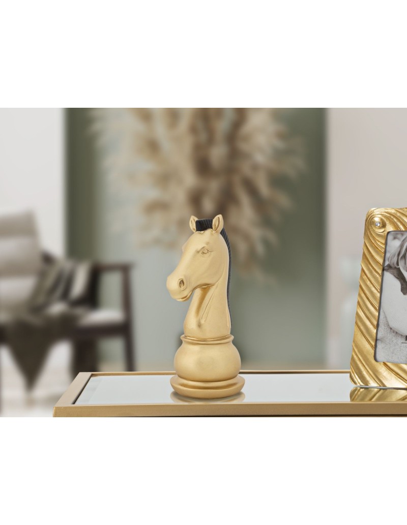 Scultura Cavallo degli scacchi in resina nero e oro, H 19 cm | Mauro Ferretti -MAURO FERRETTI