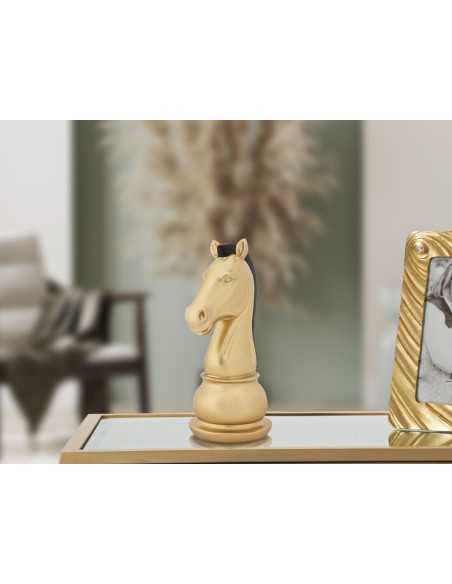 Scultura Cavallo degli scacchi in resina nero e oro, H 19 cm | Mauro Ferretti -MAURO FERRETTI