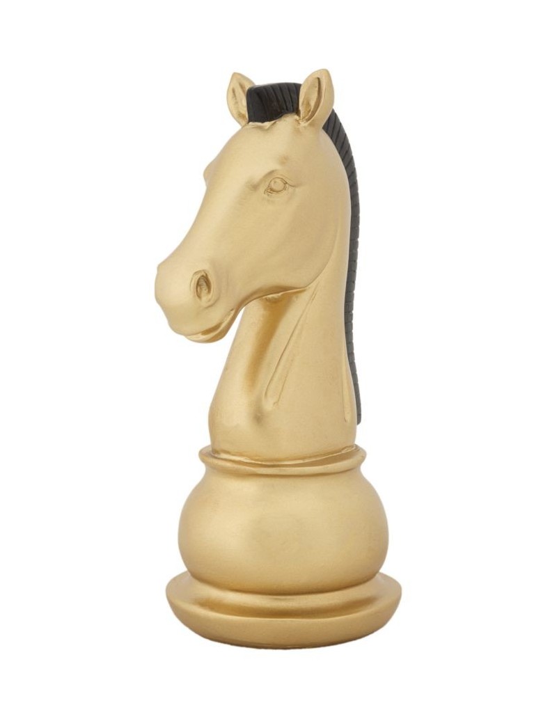 Scultura Cavallo degli scacchi in resina nero e oro, H 19 cm | Mauro Ferretti -MAURO FERRETTI