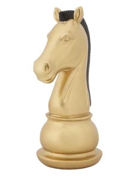 Scultura Cavallo degli scacchi in resina nero e oro, H 19 cm | Mauro Ferretti -MAURO FERRETTI