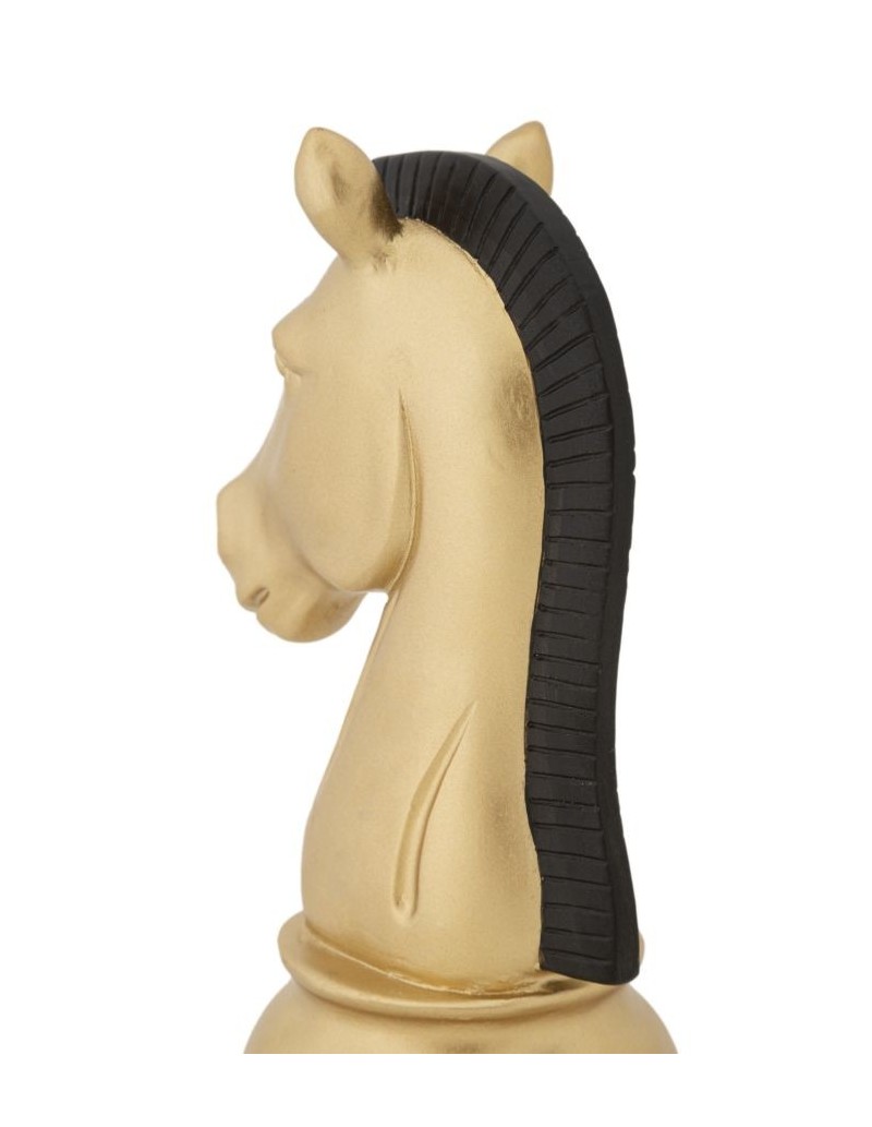 Scultura Cavallo degli scacchi in resina nero e oro, H 19 cm | Mauro Ferretti -MAURO FERRETTI