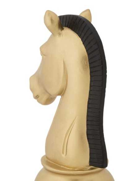Scultura Cavallo degli scacchi in resina nero e oro, H 19 cm | Mauro Ferretti -MAURO FERRETTI