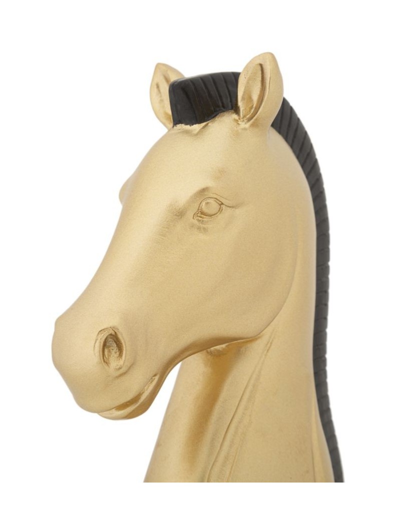 Scultura Cavallo degli scacchi in resina nero e oro, H 19 cm | Mauro Ferretti -MAURO FERRETTI
