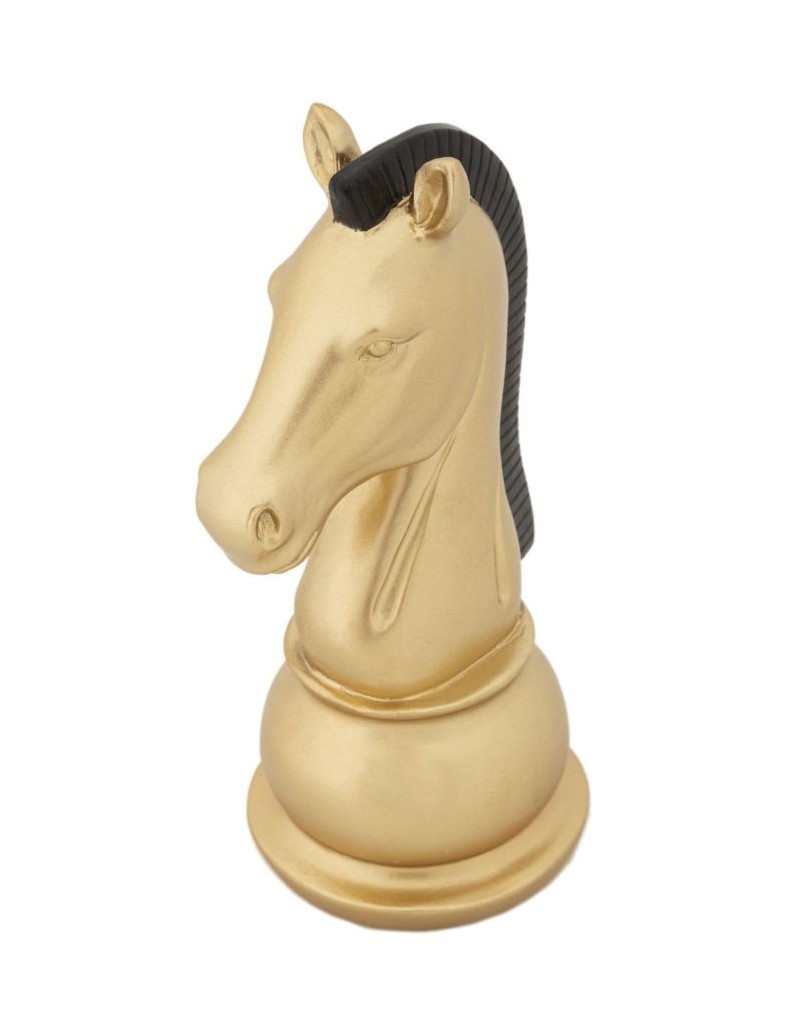 Scultura Cavallo degli scacchi in resina nero e oro, H 19 cm | Mauro Ferretti -MAURO FERRETTI