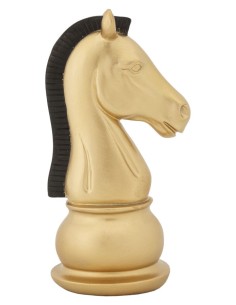 Scultura Cavallo degli scacchi in resina nero e oro, H 19 cm | Mauro Ferretti -MAURO FERRETTI