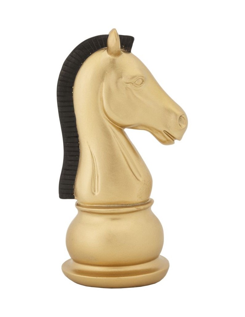 Scultura Cavallo degli scacchi in resina nero e oro, H 19 cm | Mauro Ferretti -MAURO FERRETTI