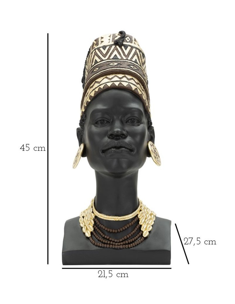 Scultura Regina Masai con turbante in resina nera e oro, H 45 cm | Mauro Ferretti -MAURO FERRETTI